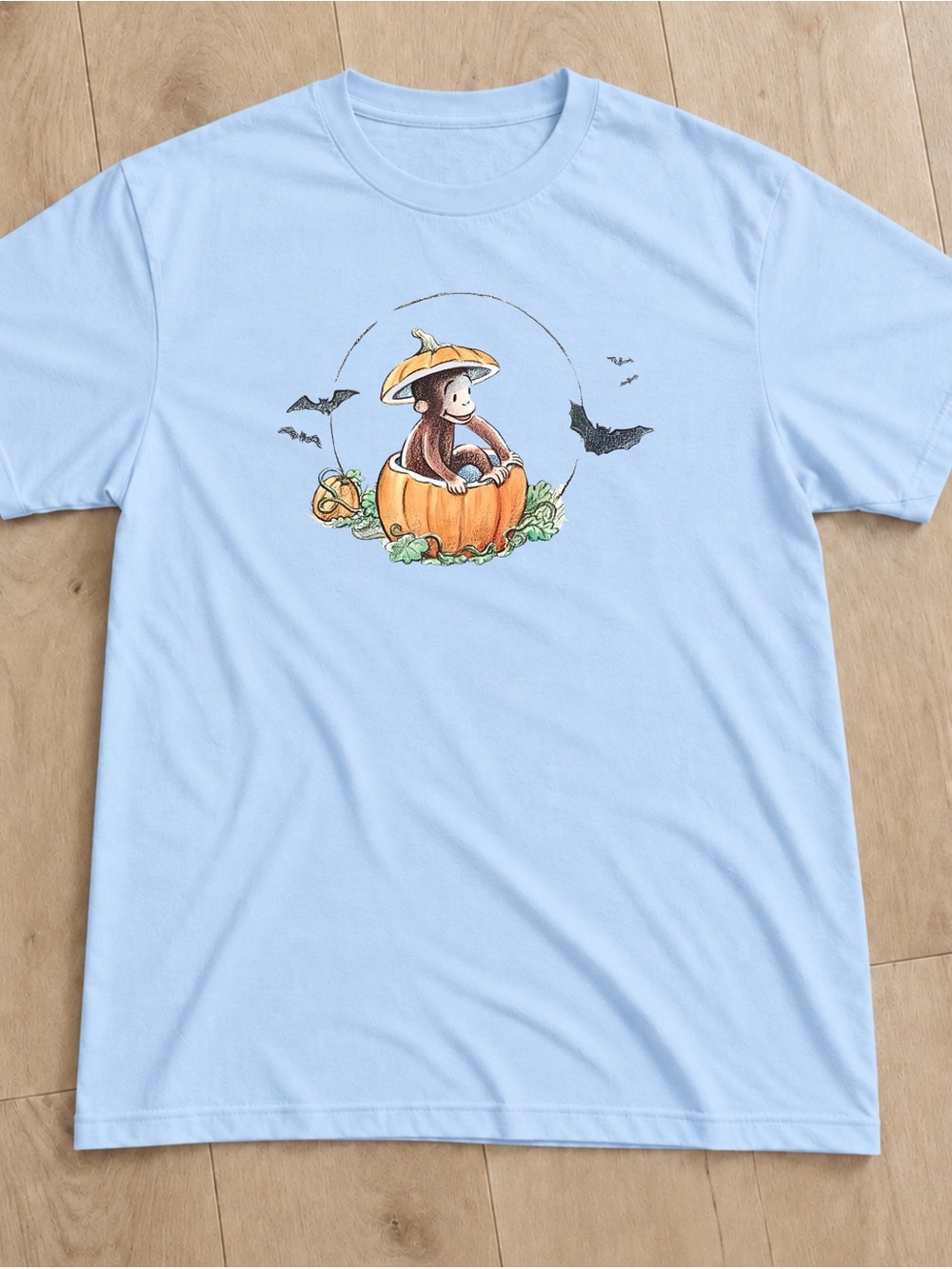 Gildan Light Blue Pumpkin Monkey Graphic Tee